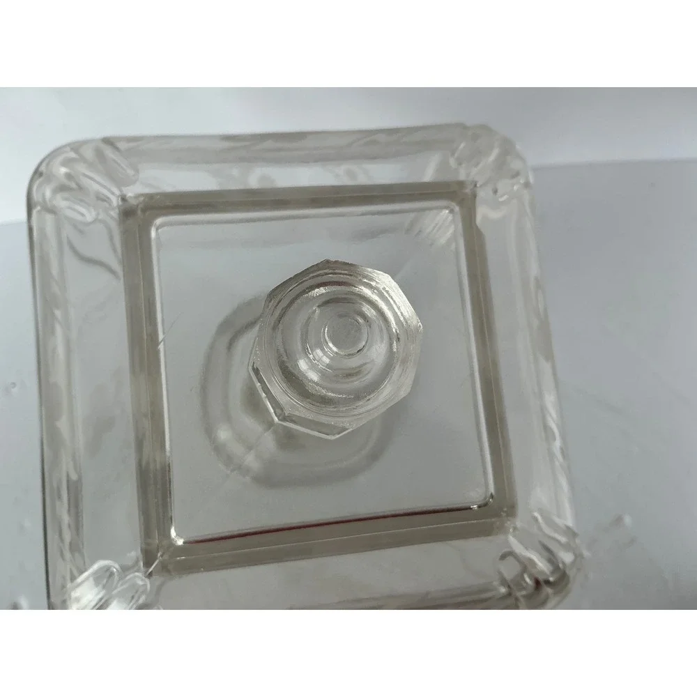Vintage Glass Pedestal‎ Candy Dish Etched Floral Square Lidded Clear